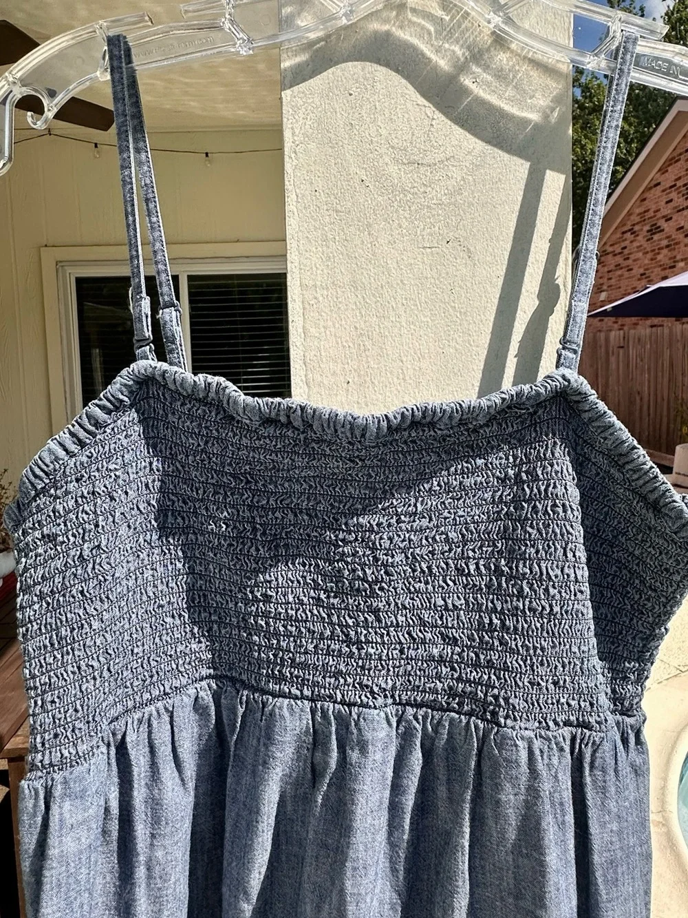 GAP Blue Smocked Linen Blend Maxi Dress Size L | Adjustable Straps | Cottagecore - Picture 4 of 4